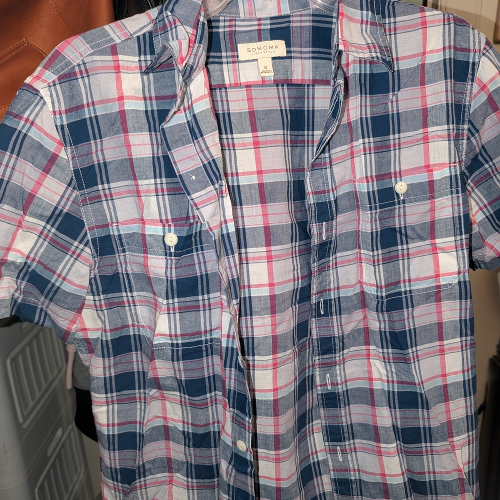 Sonoma Blue and Pink Plaid Button Down Shirt